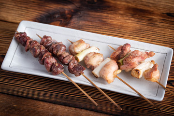 japanese yakitori, gizzard and negima