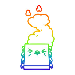 rainbow gradient line drawing cartoon overheating computer chip