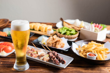 beer and japanese izakaya popular plates