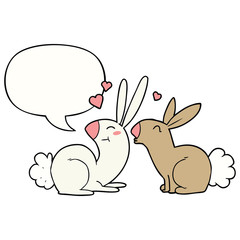 cartoon rabbits in love and speech bubble