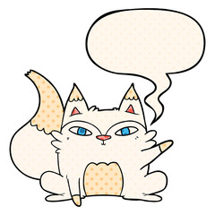 cartoon arctic fox and speech bubble in comic book style