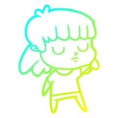 cold gradient line drawing cartoon indifferent woman