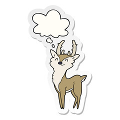 cartoon happy stag and thought bubble as a printed sticker