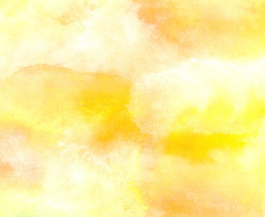 Smeared ink effect bright orange and yellow color shades watercolor background. Vivid aquarelle paint paper texture canvas element for retro text design, invitation card, vintage template illustration