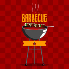 Skewer with meat on a barbecue grill - Vector