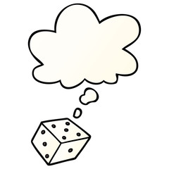 cartoon dice and thought bubble in smooth gradient style