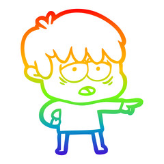 rainbow gradient line drawing cartoon exhausted boy
