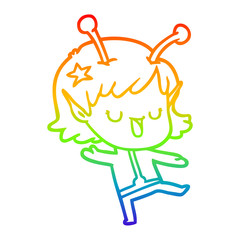 rainbow gradient line drawing happy alien girl cartoon