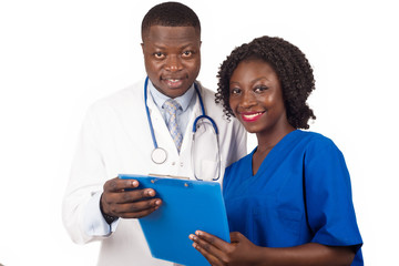 portrait of doctor and trainee girl,smiling.