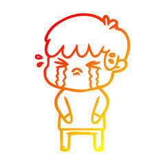 warm gradient line drawing cartoon boy crying
