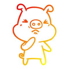 warm gradient line drawing cartoon angry pig