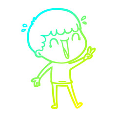cold gradient line drawing laughing cartoon man