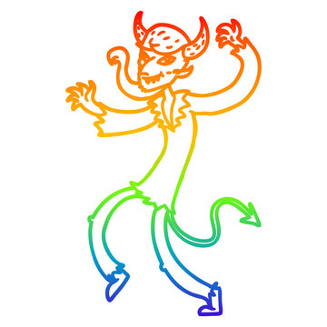 rainbow gradient line drawing cartoon dancing devil