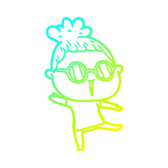 cold gradient line drawing cartoon woman wearing spectacles