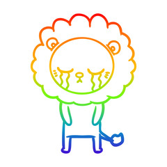 rainbow gradient line drawing crying cartoon lion