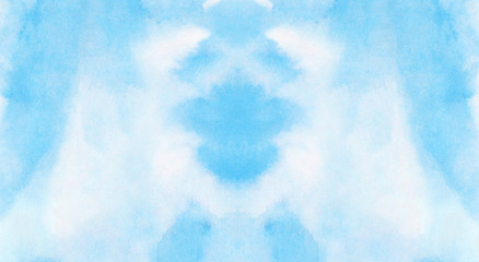 Aquarelle painted paper textured canvas for vintage design, invitation card, template. Sky shades blue color watercolor illustration, creative background, smeared light turquoise frame