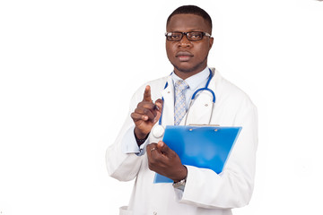 Portrait of young doctor doctor with stethoscope taking note