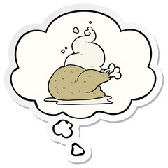 cartoon cooked chicken and thought bubble as a printed sticker