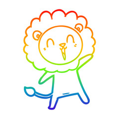 rainbow gradient line drawing laughing lion cartoon