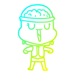 cold gradient line drawing happy cartoon robot