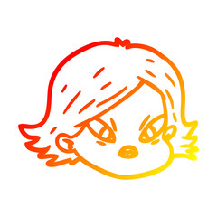 warm gradient line drawing cartoon female face