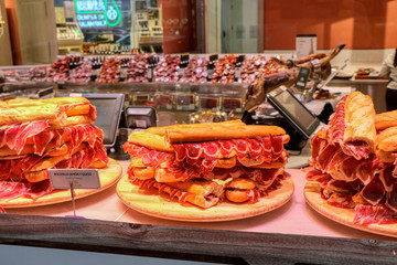 Spanish sandwich with jamón and cheese (Bocadillo with jamón y queso)