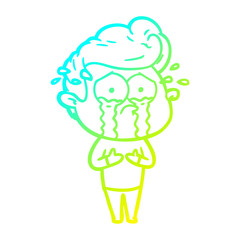 cold gradient line drawing cartoon crying man