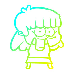 cold gradient line drawing cartoon smiling woman