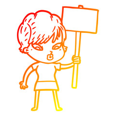 warm gradient line drawing cartoon woman