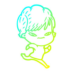 cold gradient line drawing cartoon happy woman