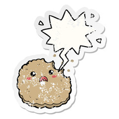 cartoon biscuit and speech bubble distressed sticker