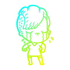 cold gradient line drawing cartoon crying girl