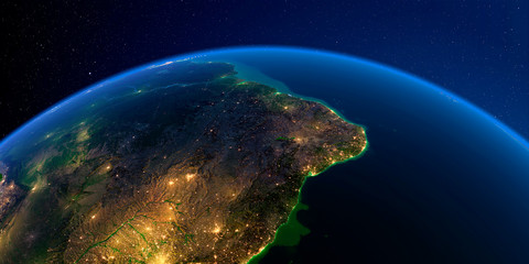 Fototapeta premium Detailed Earth at night. The eastern part of South America. Brazil