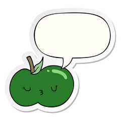 cartoon cute apple and speech bubble sticker