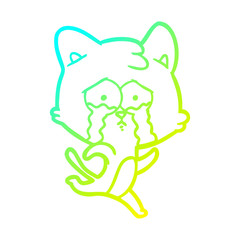 cold gradient line drawing cartoon crying cat