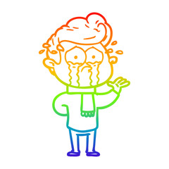 rainbow gradient line drawing cartoon crying man