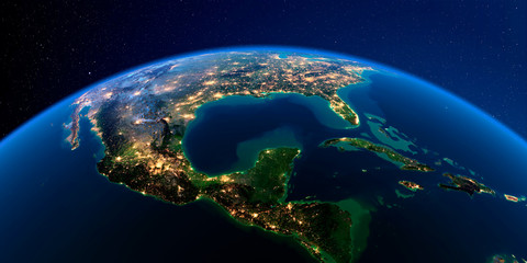 Detailed Earth at night. The eastern part of India, Bangladesh, Nepal, Bhutan, Myanmar, west of Thailand