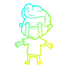 cold gradient line drawing cartoon man crying