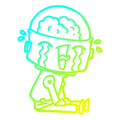 cold gradient line drawing cartoon crying robot