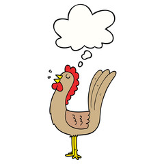 cartoon rooster and thought bubble