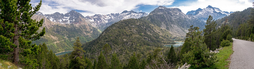 Landscape of Les Laquettes lake. Circular route of the lakes in the Nature Reserve of Neouville in France, Hautes Pyrinees.