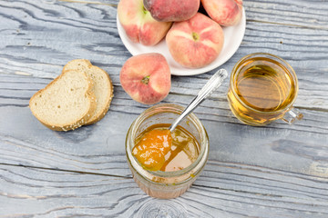 Dessert. Peach jam and tea