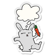 cartoon rabbit with carrot and thought bubble as a printed sticker