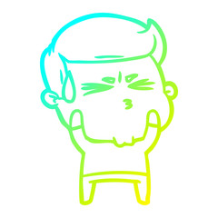 cold gradient line drawing cartoon frustrated man