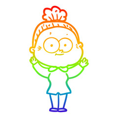 rainbow gradient line drawing cartoon happy old woman