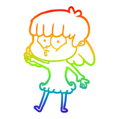 rainbow gradient line drawing cartoon whistling girl