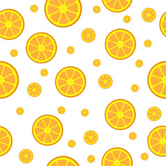 Round orange in cut. Seamless pattern. Citrus wallpaper, background. Summer yellow bright fruit. Summertime