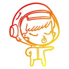 warm gradient line drawing cartoon pretty astronaut girl pointing the way