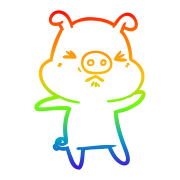 recommend clip art: rainbow gradient line drawing cartoon angry pig