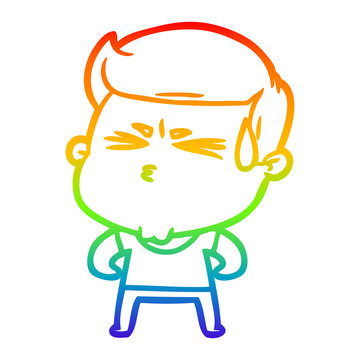 recommend clip art: rainbow gradient line drawing cartoon man sweating